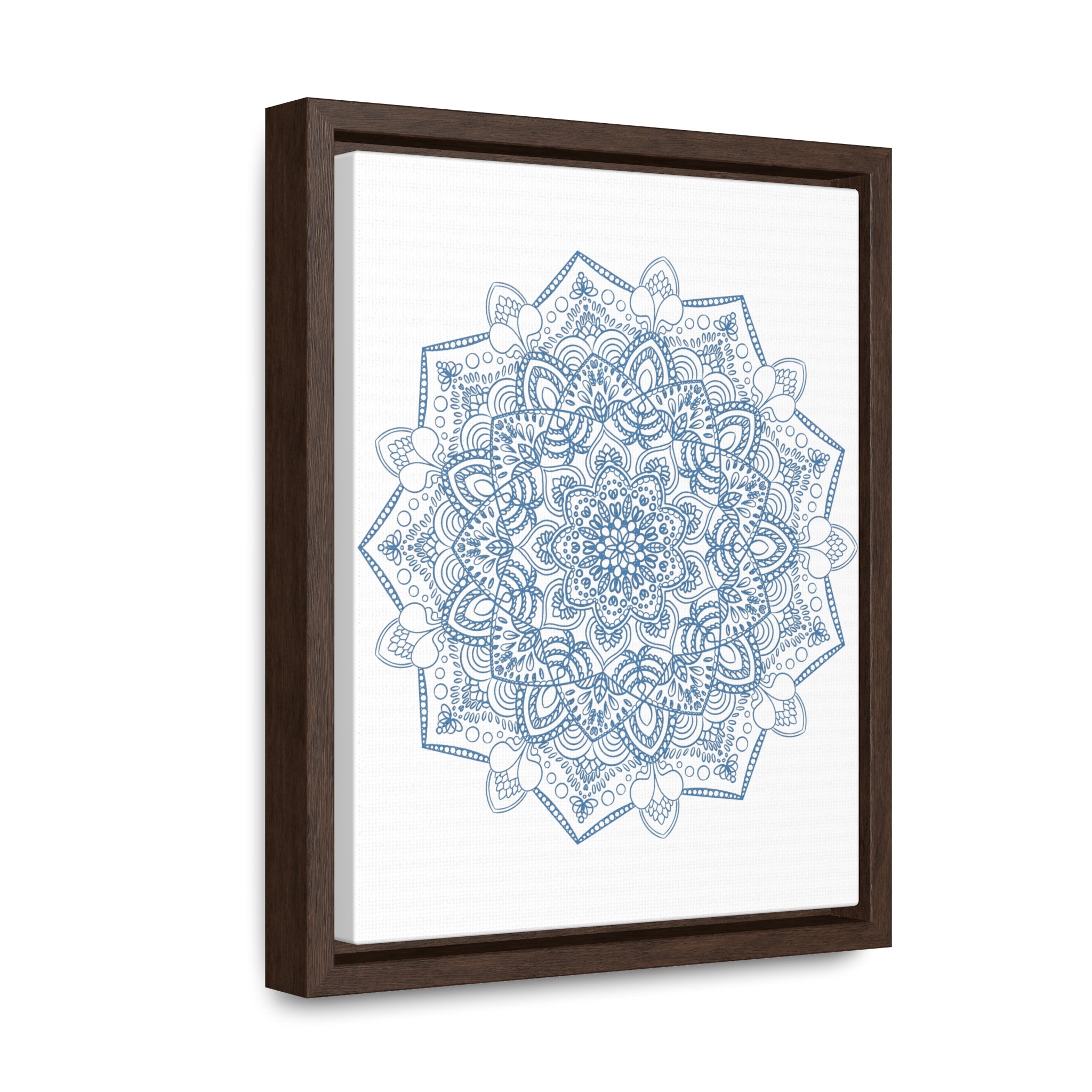 Handmade steel blue mandala design wall art on gallery canvas wraps in vertical frame