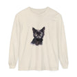 Stylish black cat watercolor long sleeve t-shirt, perfect for casual wear