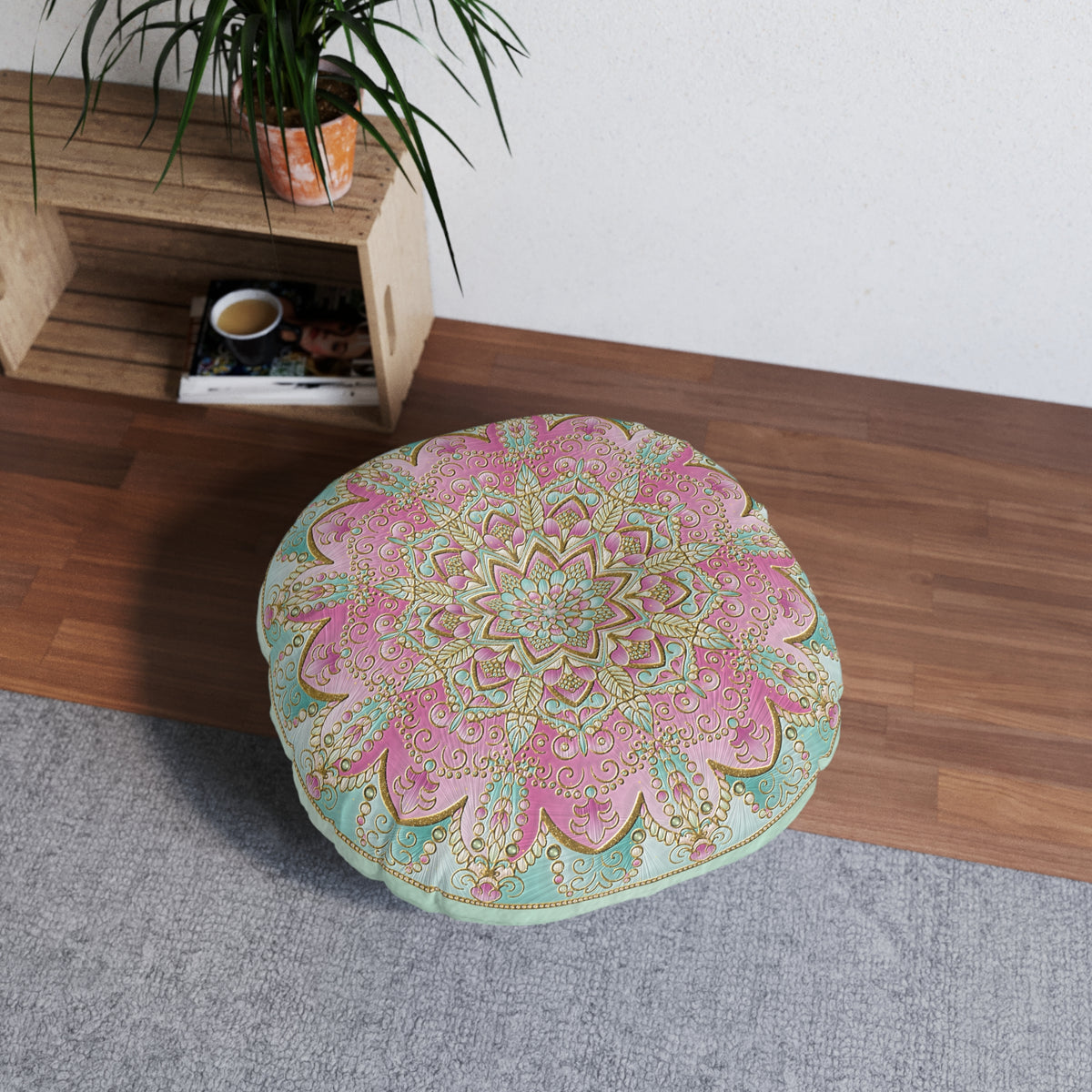 Pink Mandala Tufted Floor Pillow