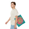 Vibrant and intricate aquamarine colored mandala art tote bag with beautiful patterns