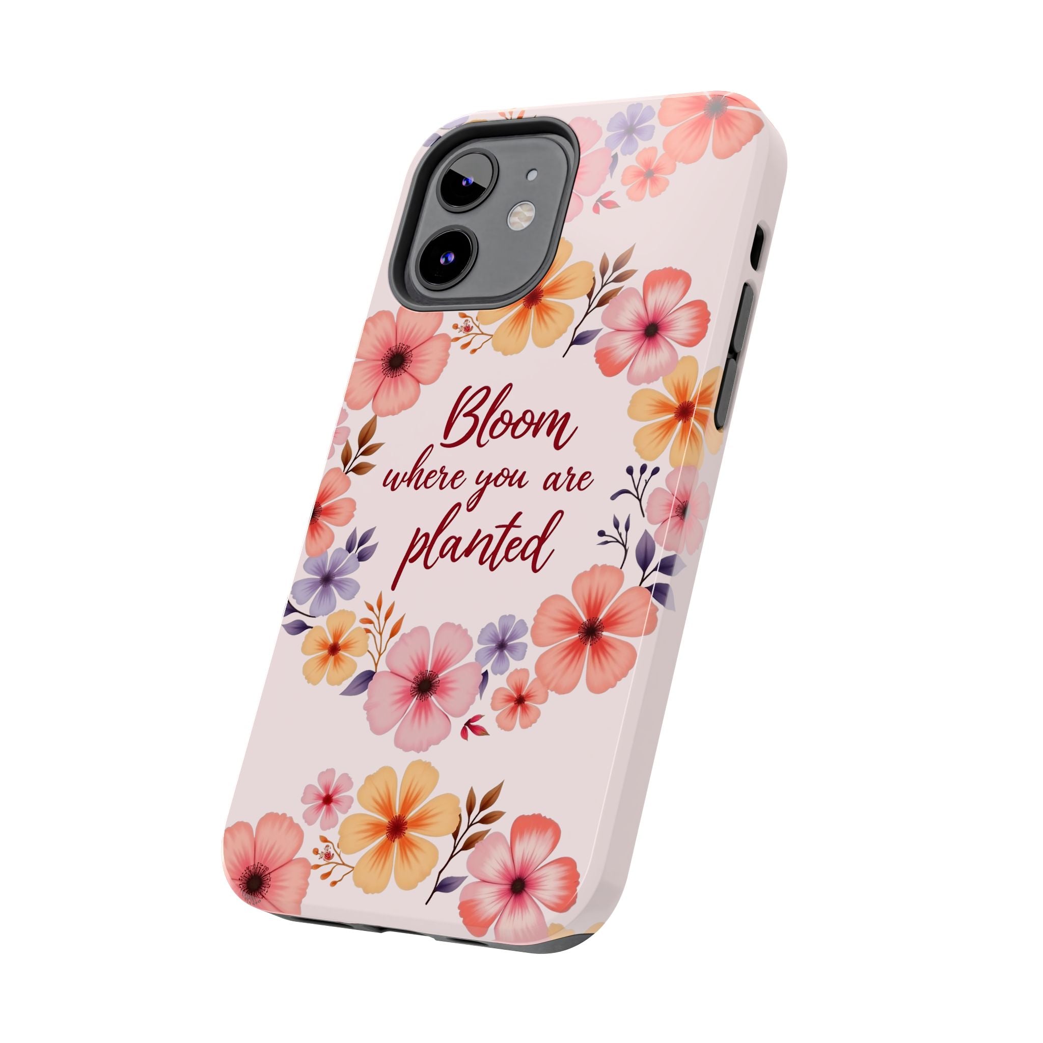 Light pink phone case with a beautiful flower garland bloom design