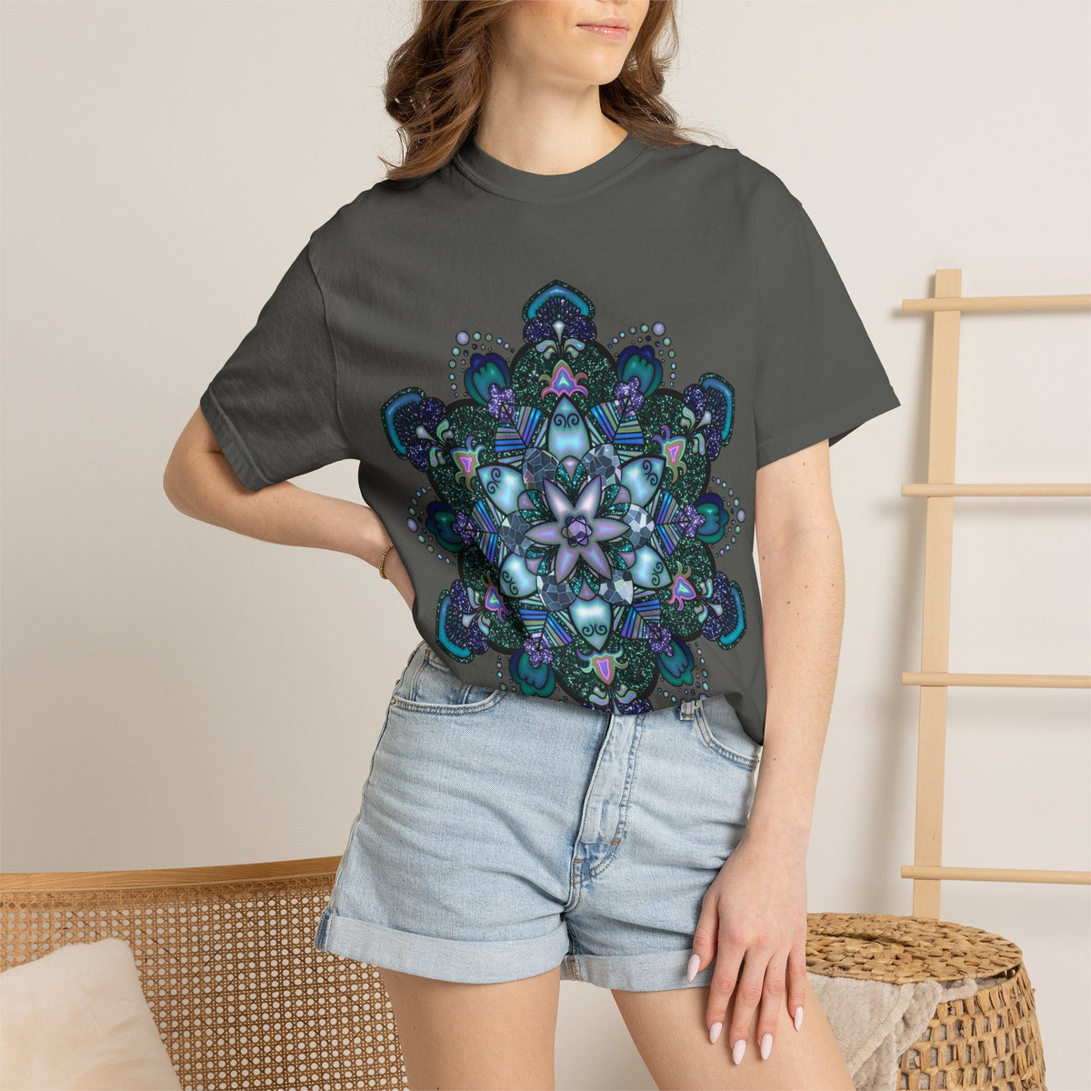 Mandala T-Shirt – Blue Purple Boho Geometric Floral Design