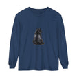 A close-up image of a black cat mystique long sleeve t-shirt with a stylish and intricate design, perfect for casual wear