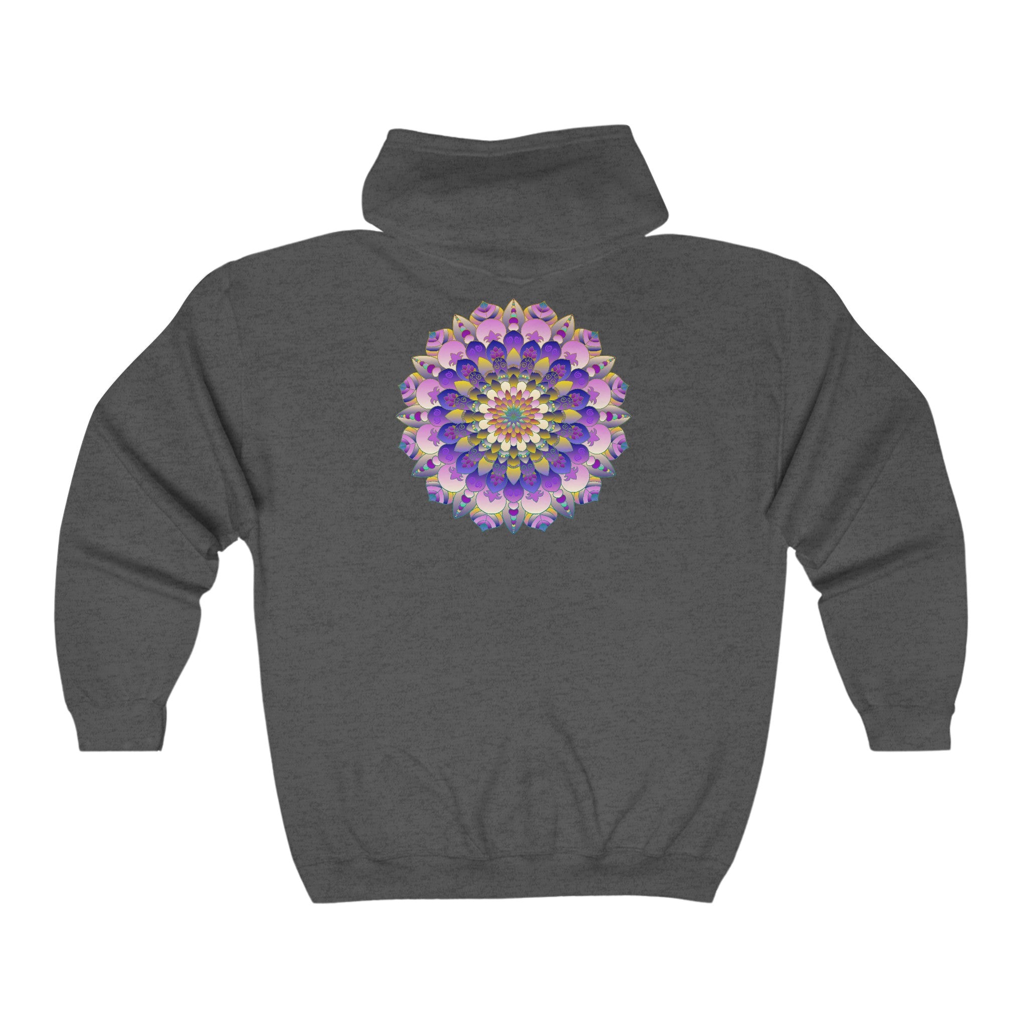 Colorful and intricate mandala design on vibrant hoodie with psychedelic art