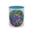 Colorful mandala art mug with floral and geometric patterns