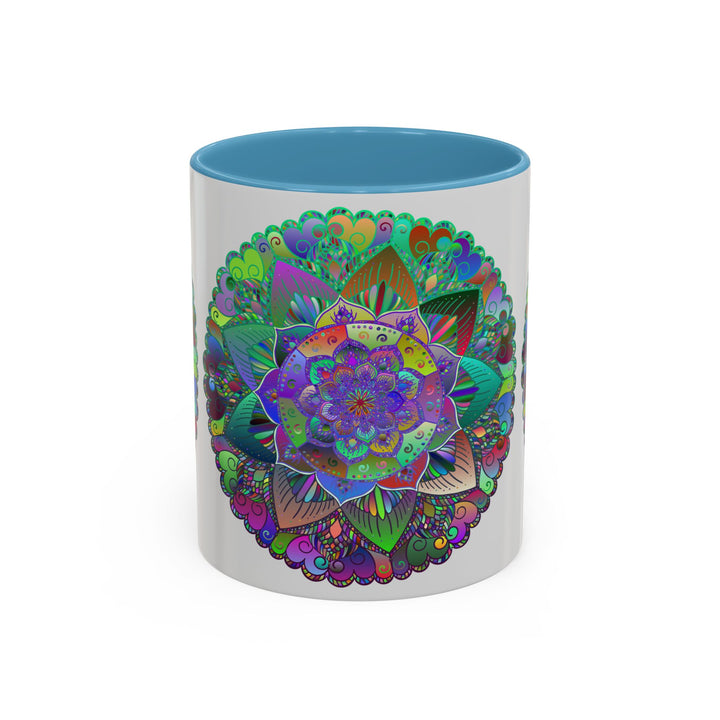 Colorful mandala art mug with floral and geometric patterns