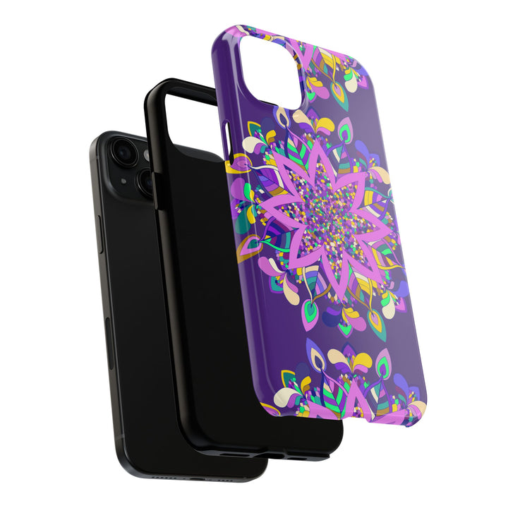 Hand drawn purple mandala art phone case designed for iPhone X/XS