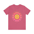 Vibrant and symmetrical mandala t-shirt in a variety of colorful hues