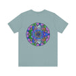 Vibrant Mandala T-Shirt in shades of purple and turquoise with a joyful mandala pattern