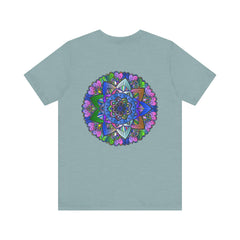 Vibrant Mandala T-Shirt in shades of purple and turquoise with a joyful mandala pattern