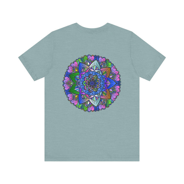 Vibrant Mandala T-Shirt in shades of purple and turquoise with a joyful mandala pattern