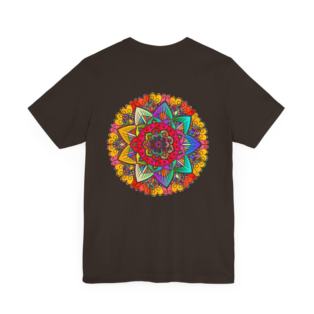 Colorful mandala and peace symbol t-shirt with spiritual design and vibrant colors