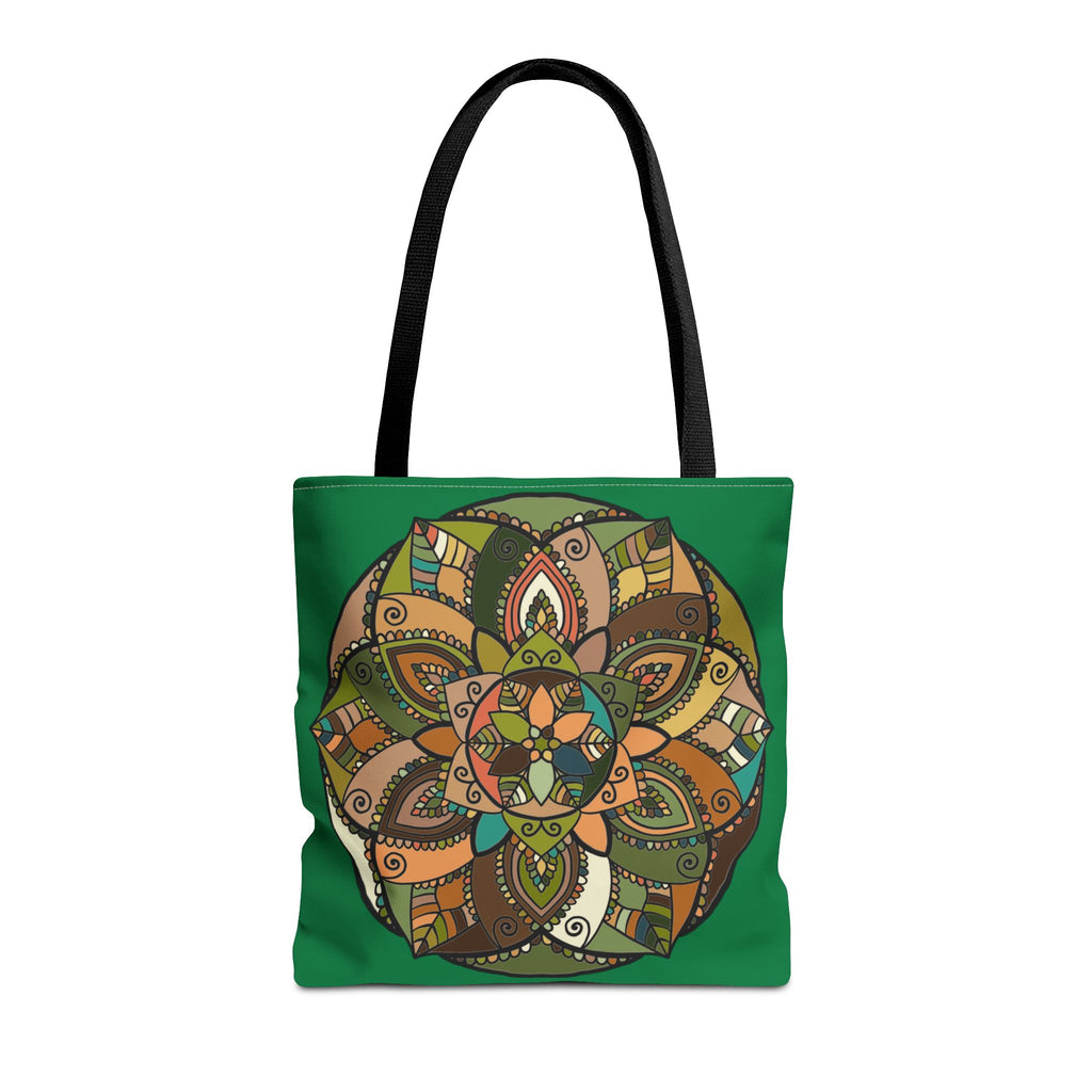 Boho Mandala Tote Bag — Green Floral Pattern AOP Shopper
