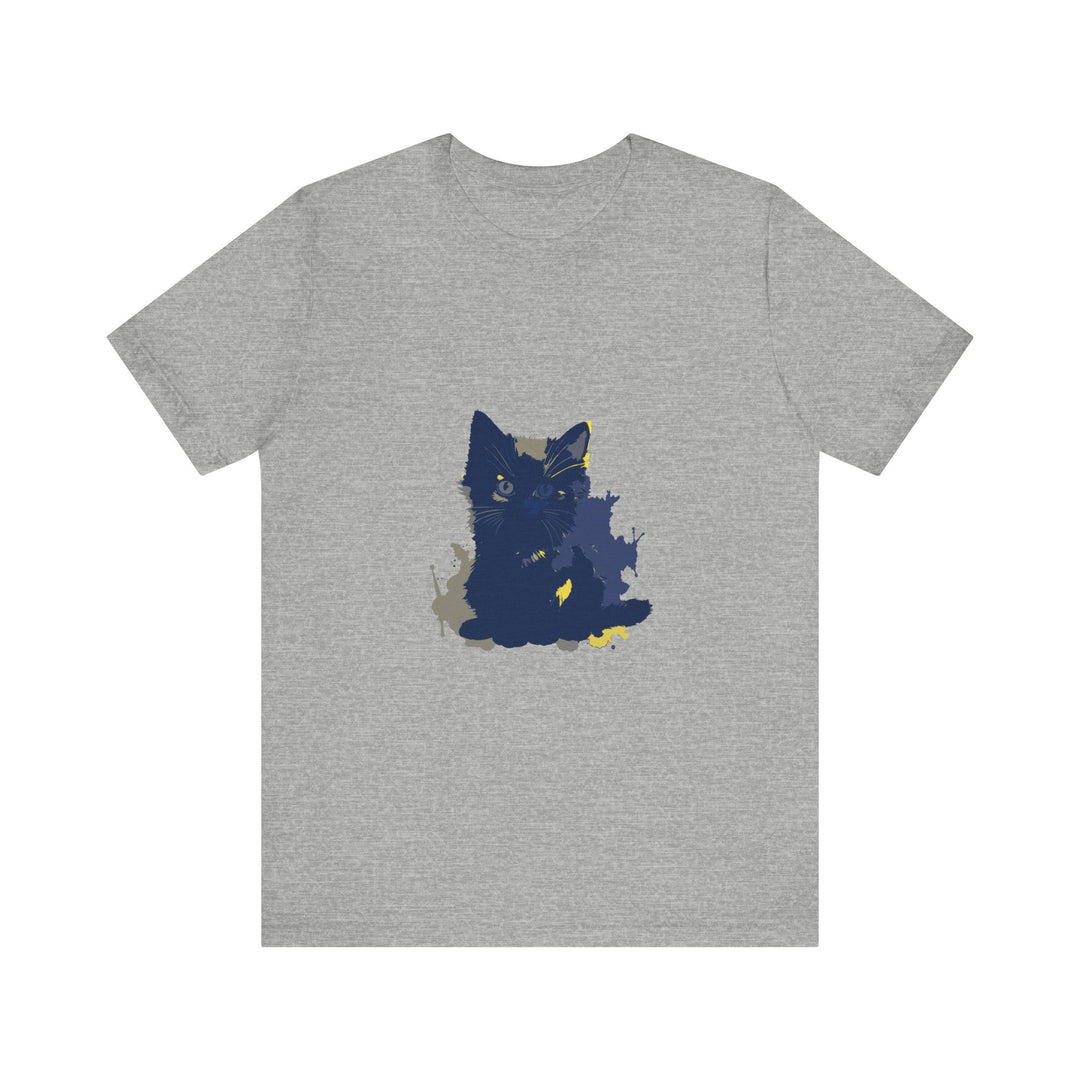 Midnight Blue Cat Mystery T-Shirt featuring a whimsical feline design on soft, comfortable fabric