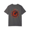 Unisex Halloween Mandala T-shirt featuring handmade pumpkin mandala art on a garment-dyed tee