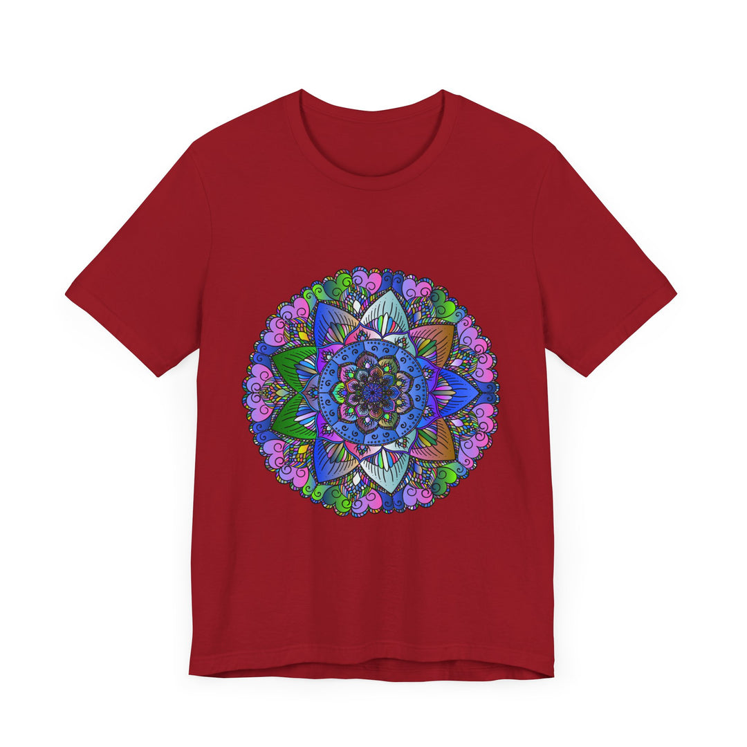 A vibrant and detailed mandala art t-shirt featuring an array of colorful patterns and designs