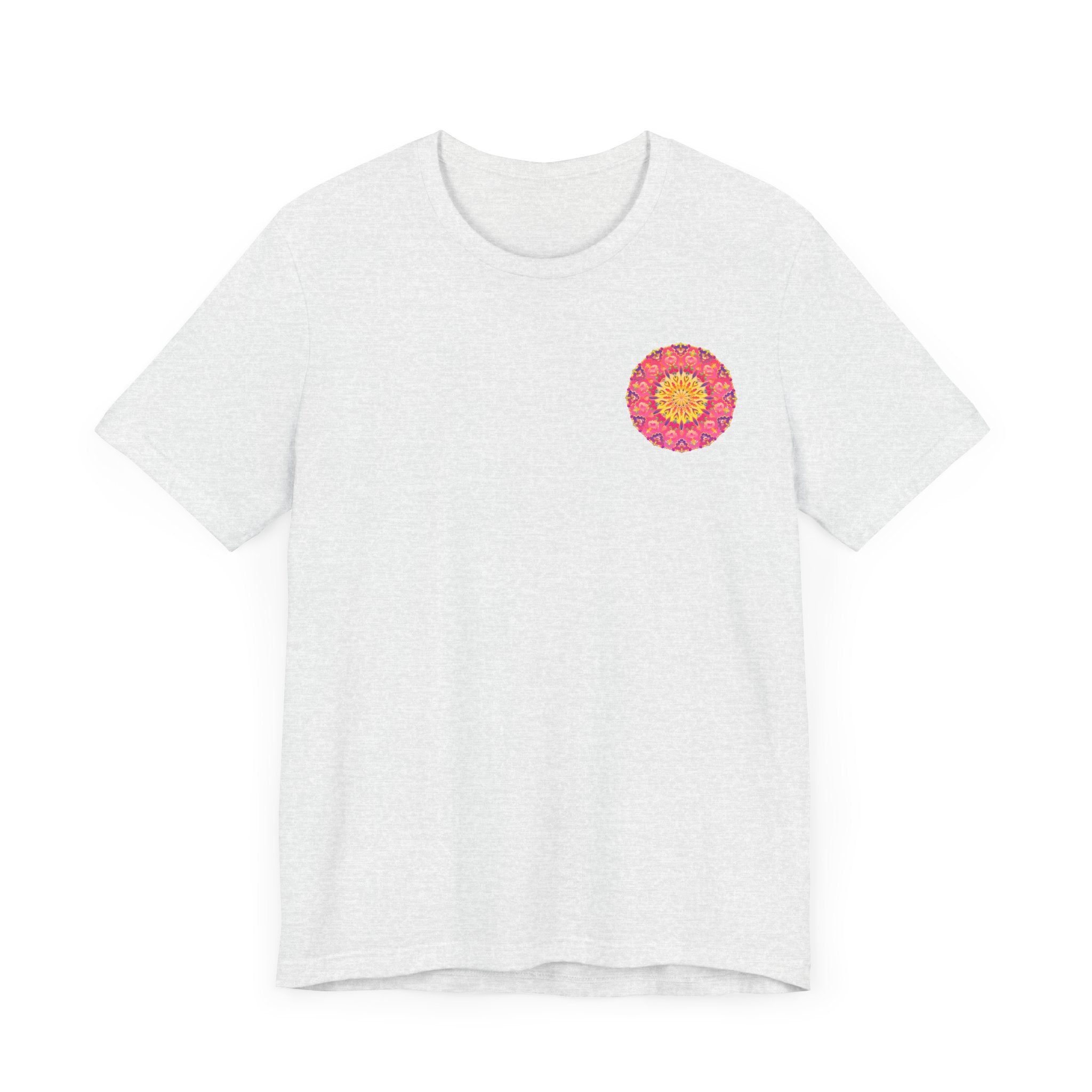 Beautiful pink and yellow mandala design T-shirt promoting peace and harmony