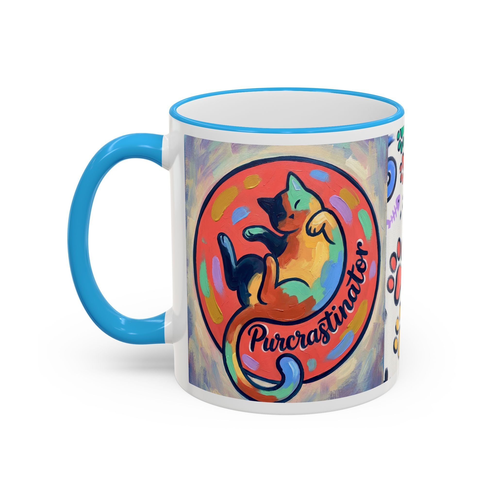 Bunte Tasse mit Pfotenabdruck und Akzentrand für Tierliebhaber (11oz/15oz)
