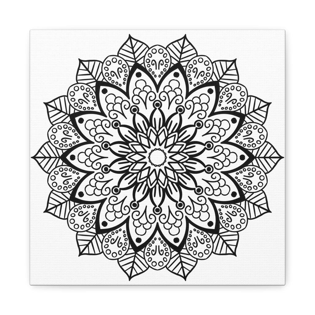 Handmade Mandala Art - Black & White Wall Art - Matte Canvas, Stretched, 125 - Intricate hand-drawn mandala design on high-quality canvas