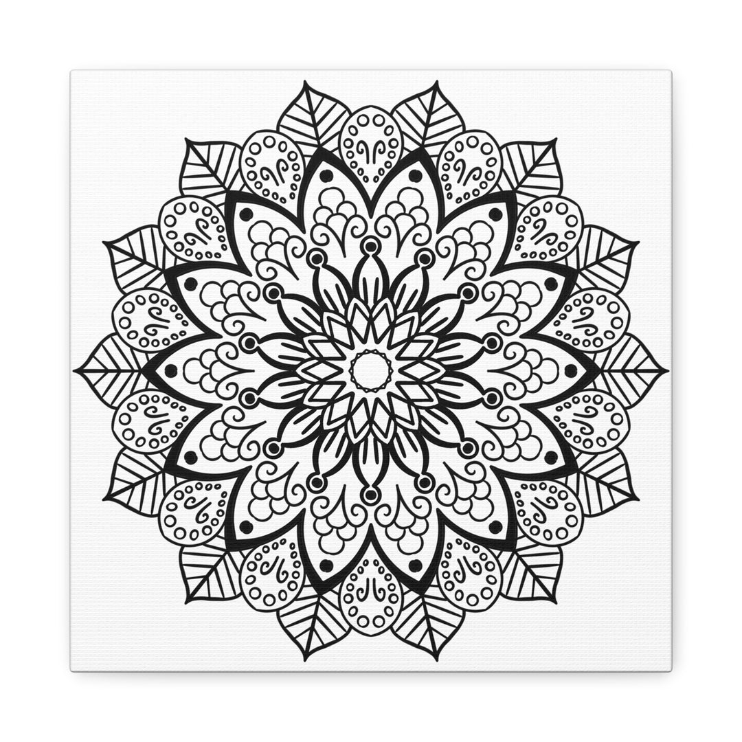 Handmade Mandala Art - Black & White Wall Art - Matte Canvas, Stretched, 125 - Intricate hand-drawn mandala design on high-quality canvas