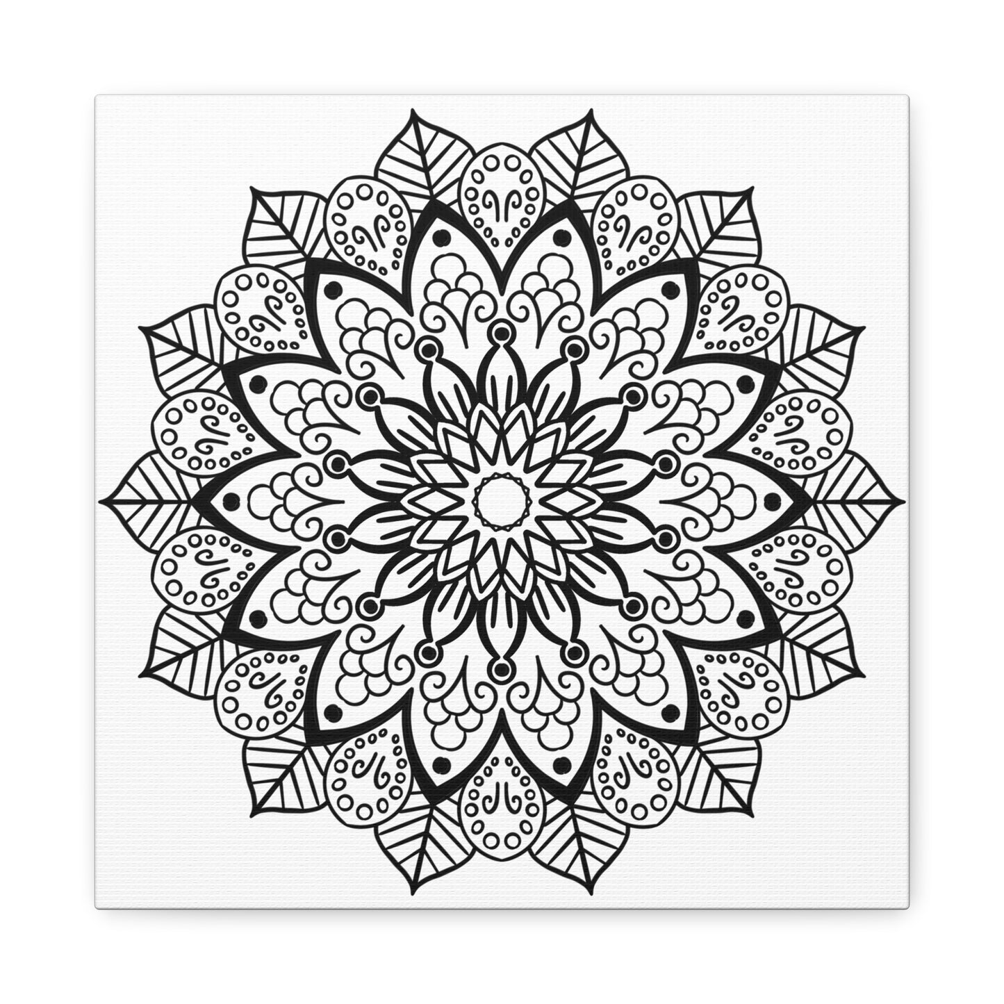 Handmade Mandala Art - Black & White Wall Art - Matte Canvas, Stretched, 125 - Intricate hand-drawn mandala design on high-quality canvas