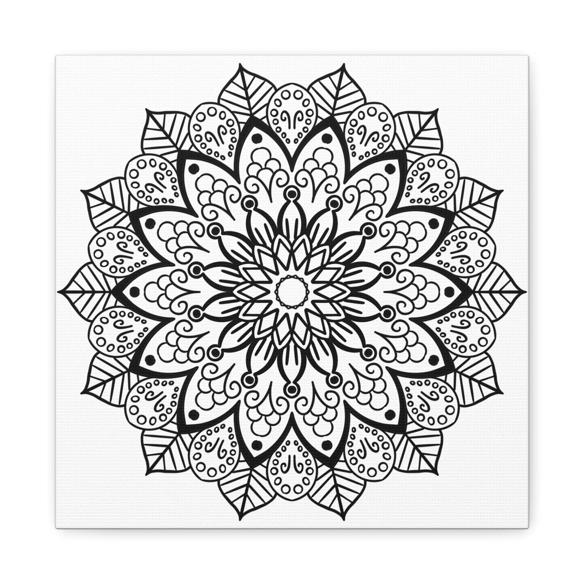 Handmade Mandala Art - Black & White Wall Art - Matte Canvas, Stretched, 125 - Intricate hand-drawn mandala design on high-quality canvas