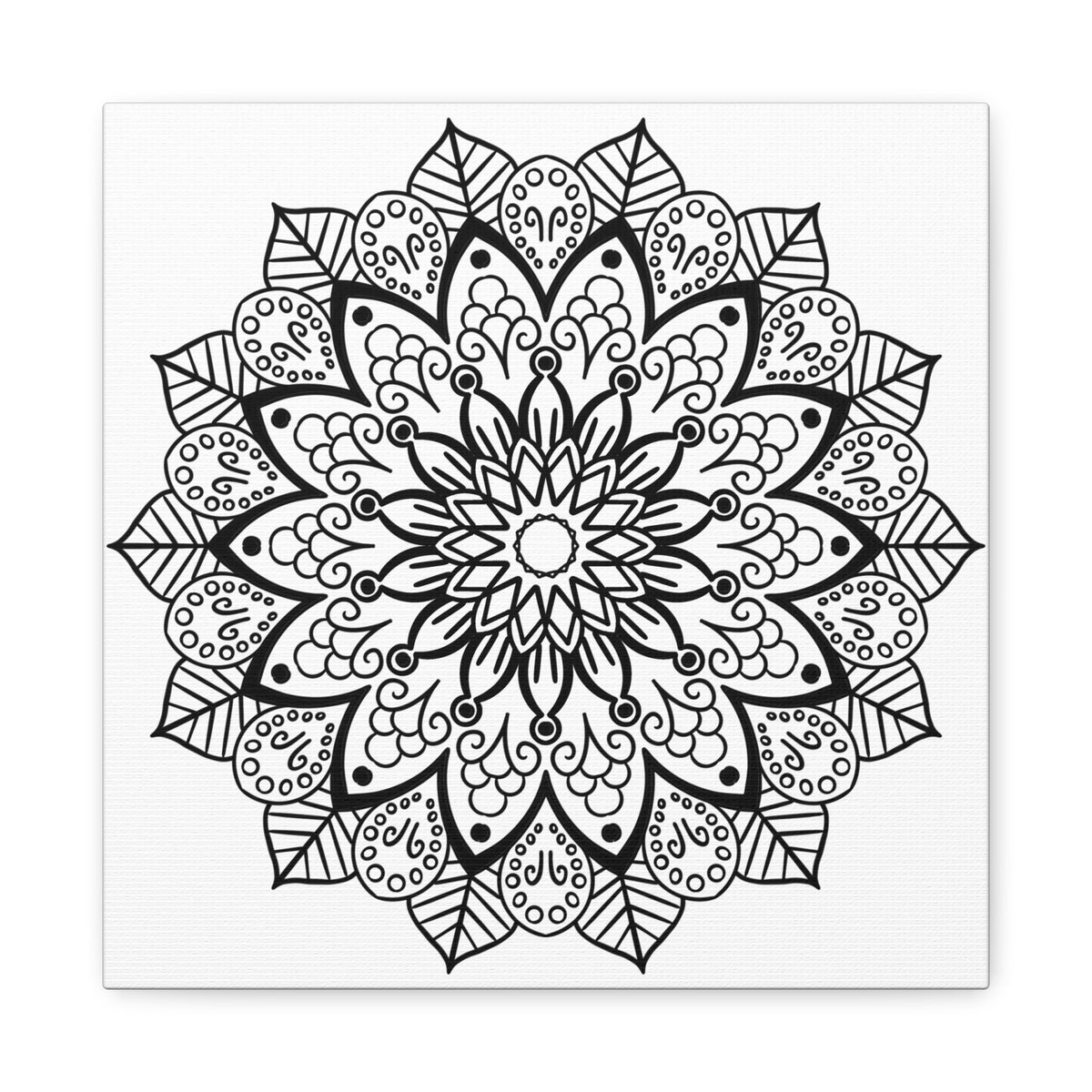 Handmade Mandala Art - Black & White Wall Art - Matte Canvas, Stretched, 125 - Intricate hand-drawn mandala design on high-quality canvas