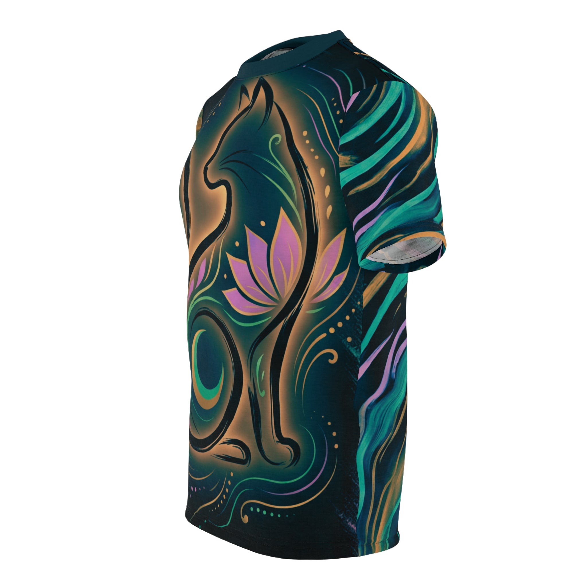 Sacred Cat Calligraphic Tee - Minimalist Spiritual Shirt