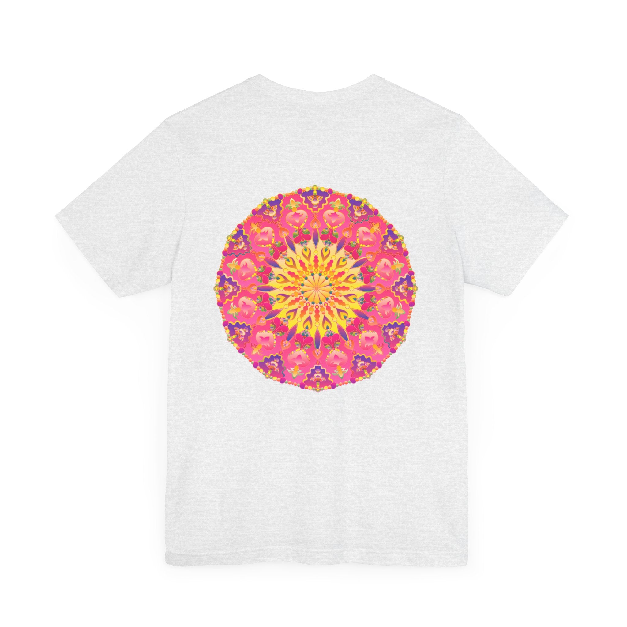 Beautiful pink and yellow mandala pattern t-shirt promoting peace and harmony