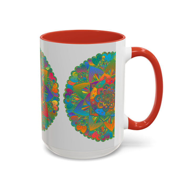 Colorful floral design mandala art mug with intricate hand-painted details