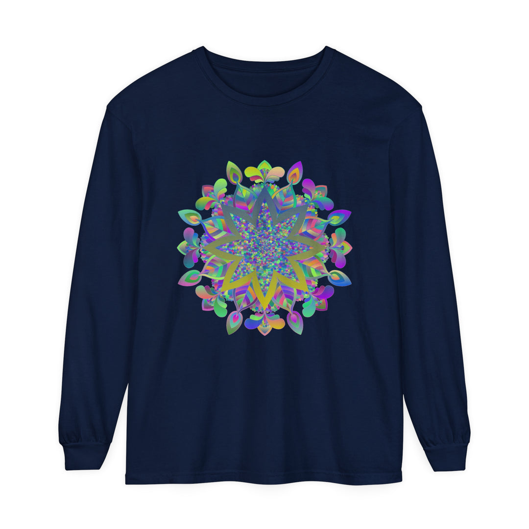 Colorful Mandala Unisex Long Sleeve T-Shirt featuring intricate and vibrant mandala design