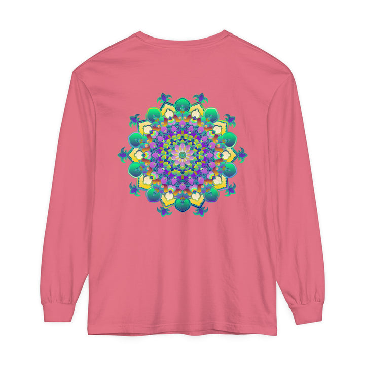 Colorful and detailed mandala design on a comfortable long sleeve t-shirt