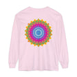 Colorful and intricate mandala design on a unisex long sleeve t-shirt