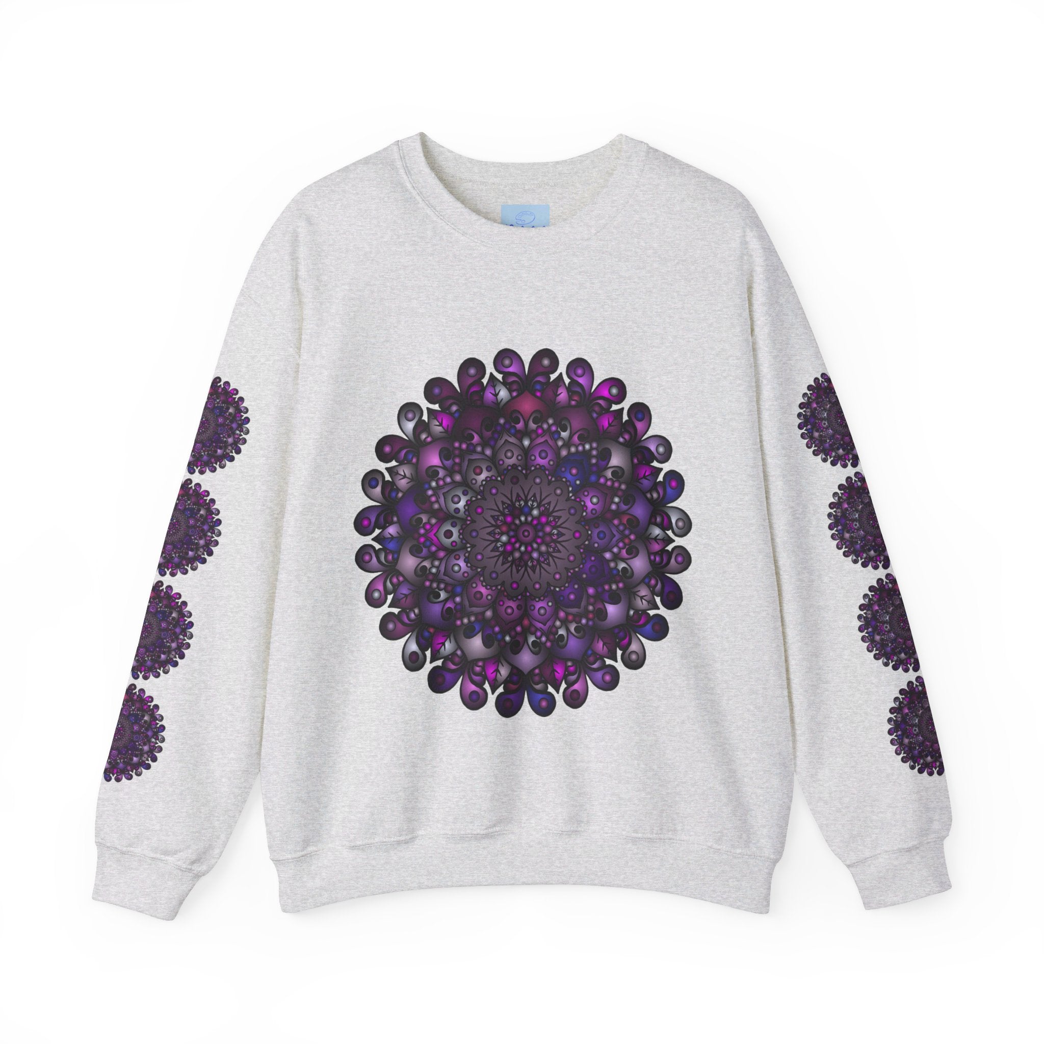 Unisex Heavy Blend™ Crewneck Sweatshirt with Purple Mandala Design, cozy and stylish