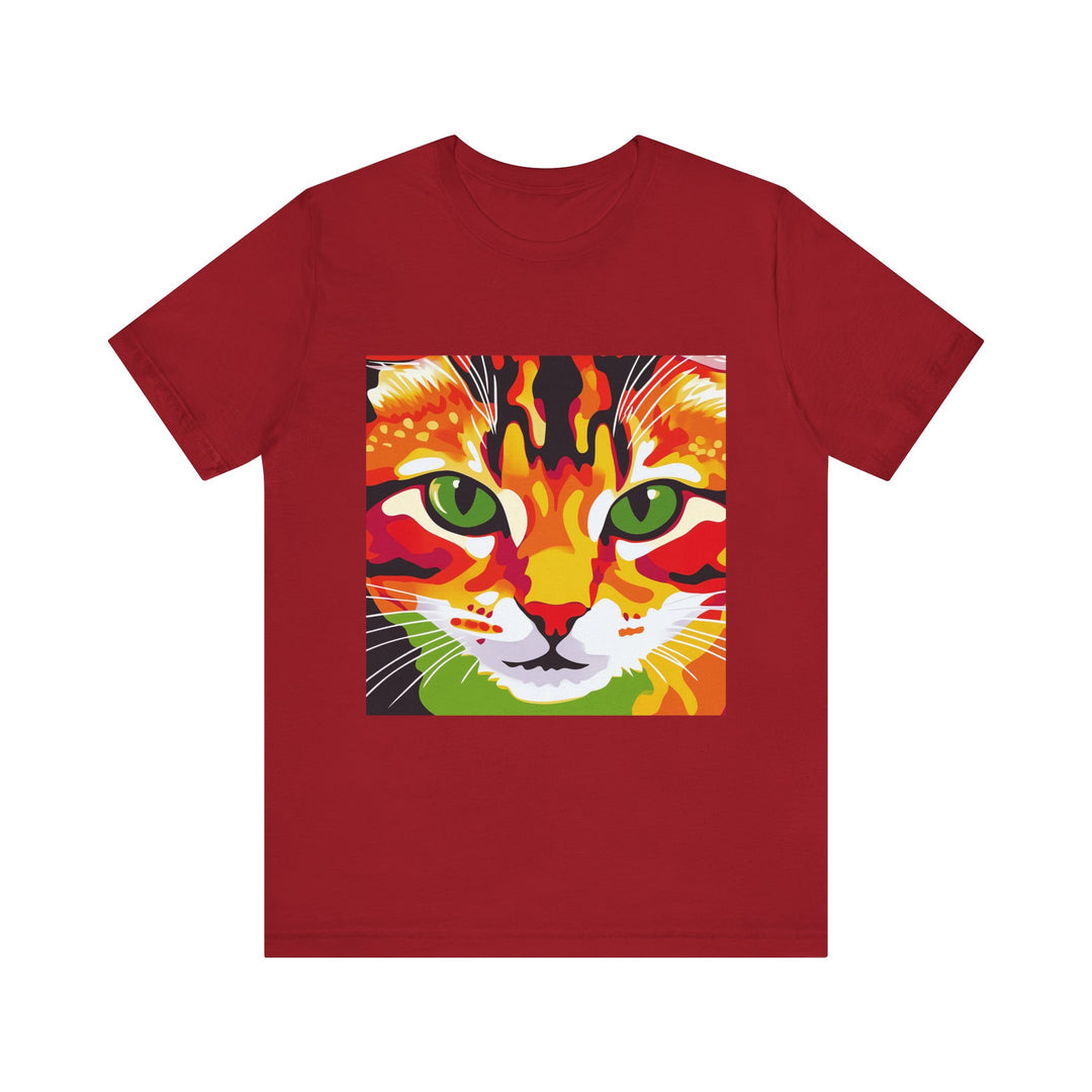 Colorful abstract art depicting a stunning savanna cat on a t-shirt