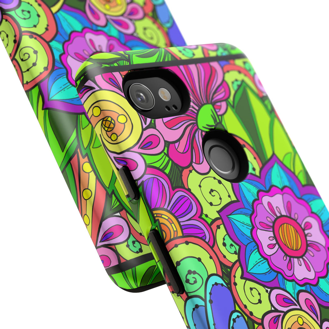 Floral Fantasy iPhone and Google Pixel Case in Bright Green Palette
