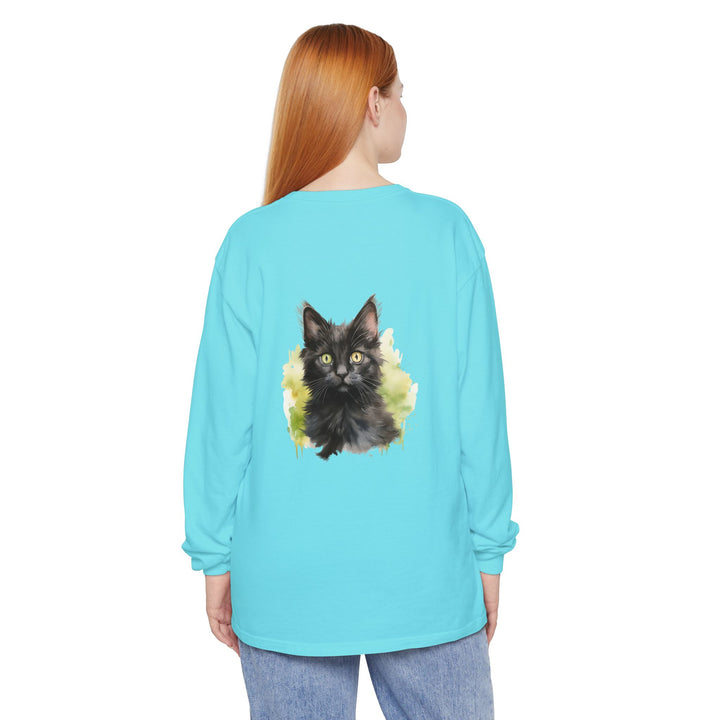 Black Kitten Watercolor Long Sleeve Tee