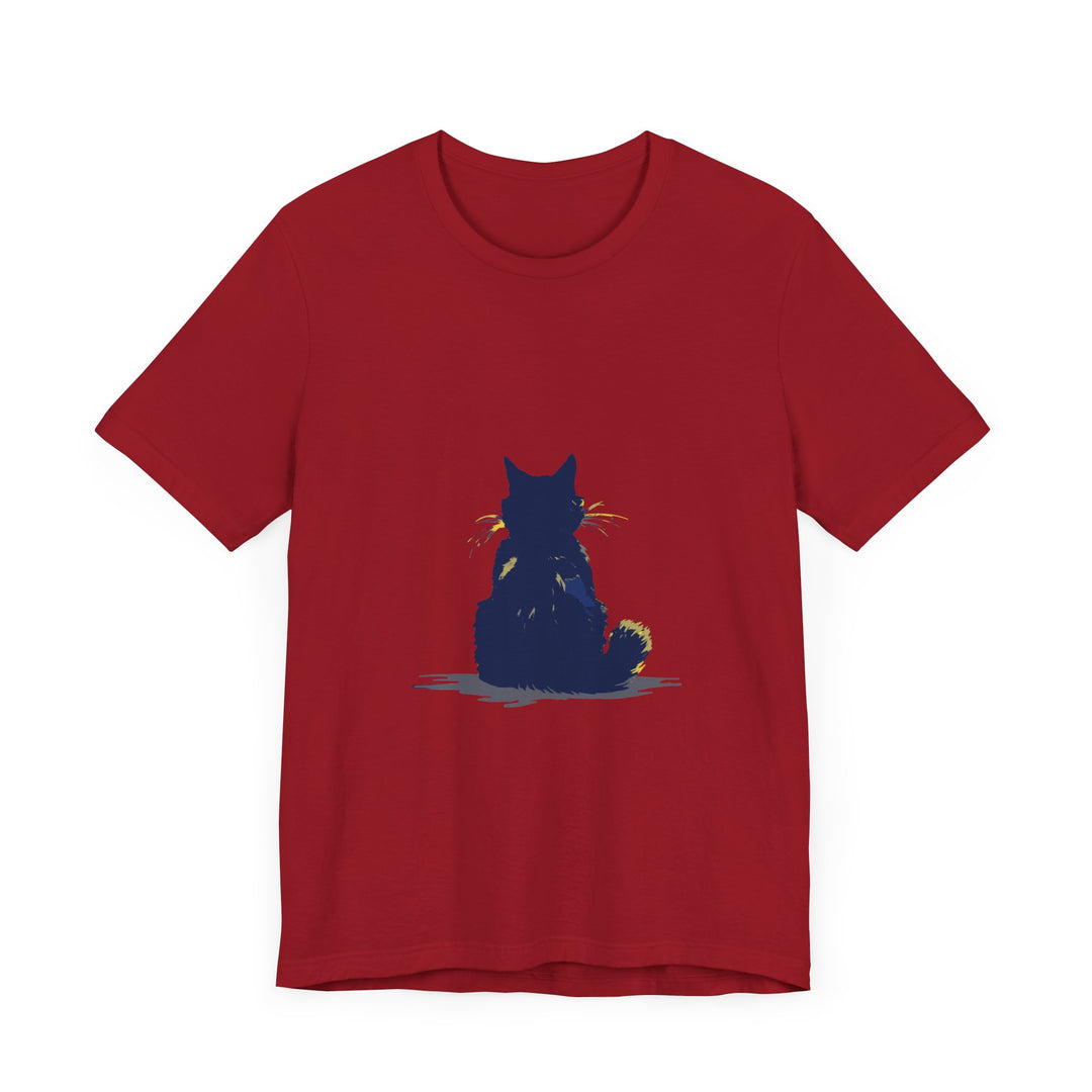 Black Cat Mystery T-Shirt - Simple & Cool: A black t-shirt with a mysterious black cat illustration