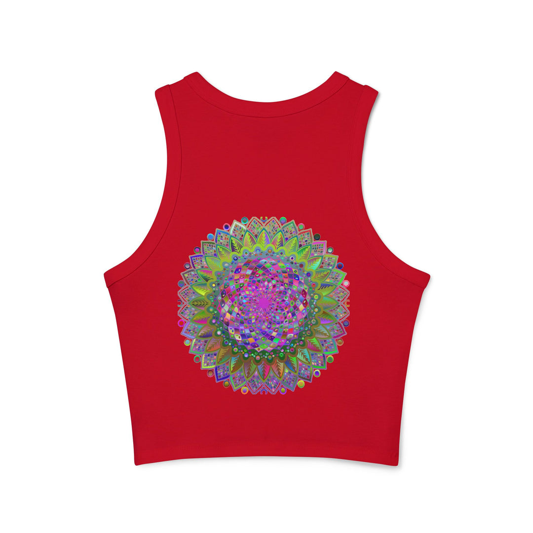 Colorful and stylish racerback tank top featuring a vibrant mandala pattern