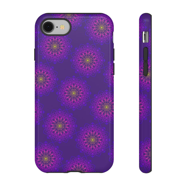 Intricate Purple Floral iPhone Case with Bold Mandala Design