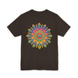 Colorful psychedelic mandala t-shirt featuring intricate spiritual design for ultimate peace and harmony