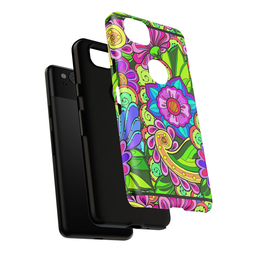 Floral Fantasy iPhone and Google Pixel Case in Bright Green Palette