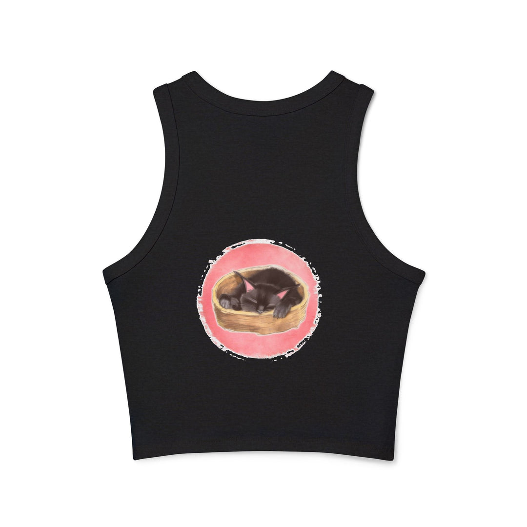 Adorable black cat graphic racerback tank top perfect for sleepwear