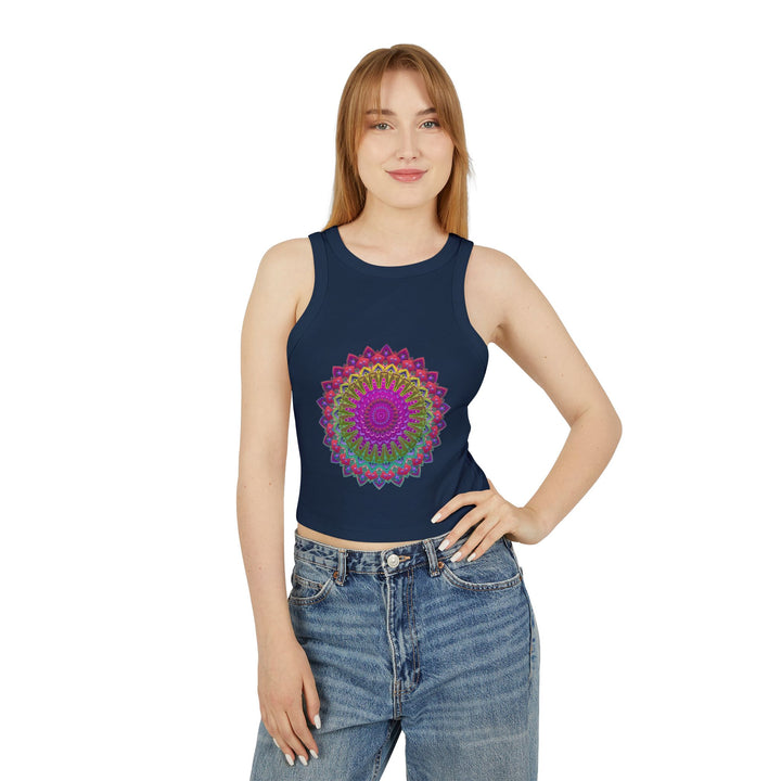 Vibrant Mandala Racerback Tank Top in vibrant colors and intricate mandala design