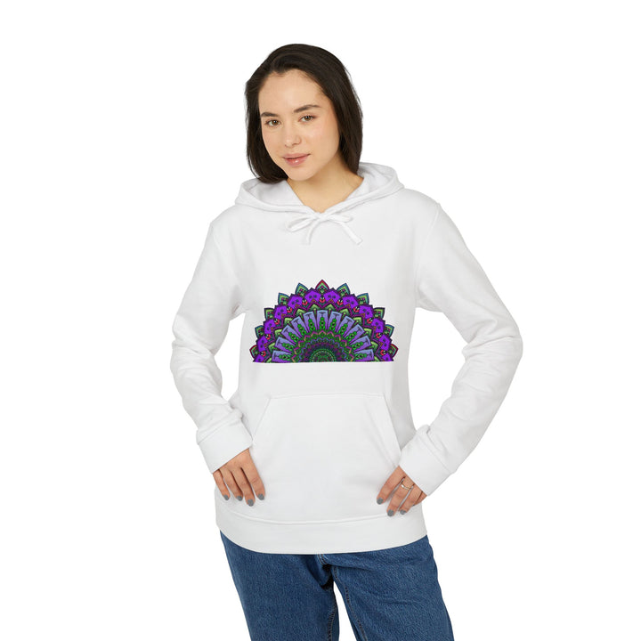 Adidas Mandala Fleece Hoodie in Dark Grey with White Mandala Print and Front Pocket