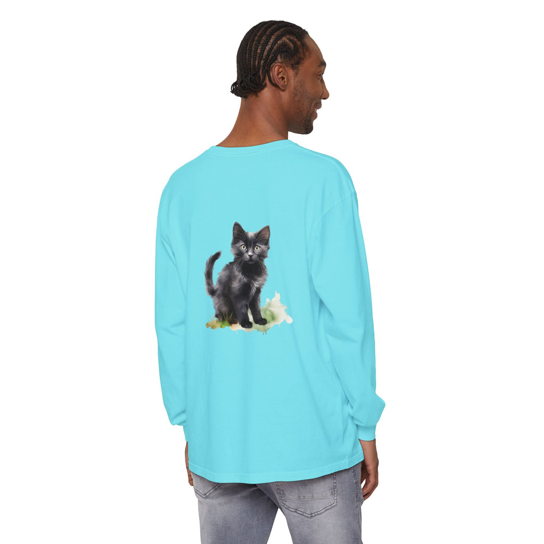 Schwarze Katze Aquarell Langarmshirt