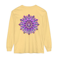 Beautiful purple and gold mandala design on long sleeve t-shirt