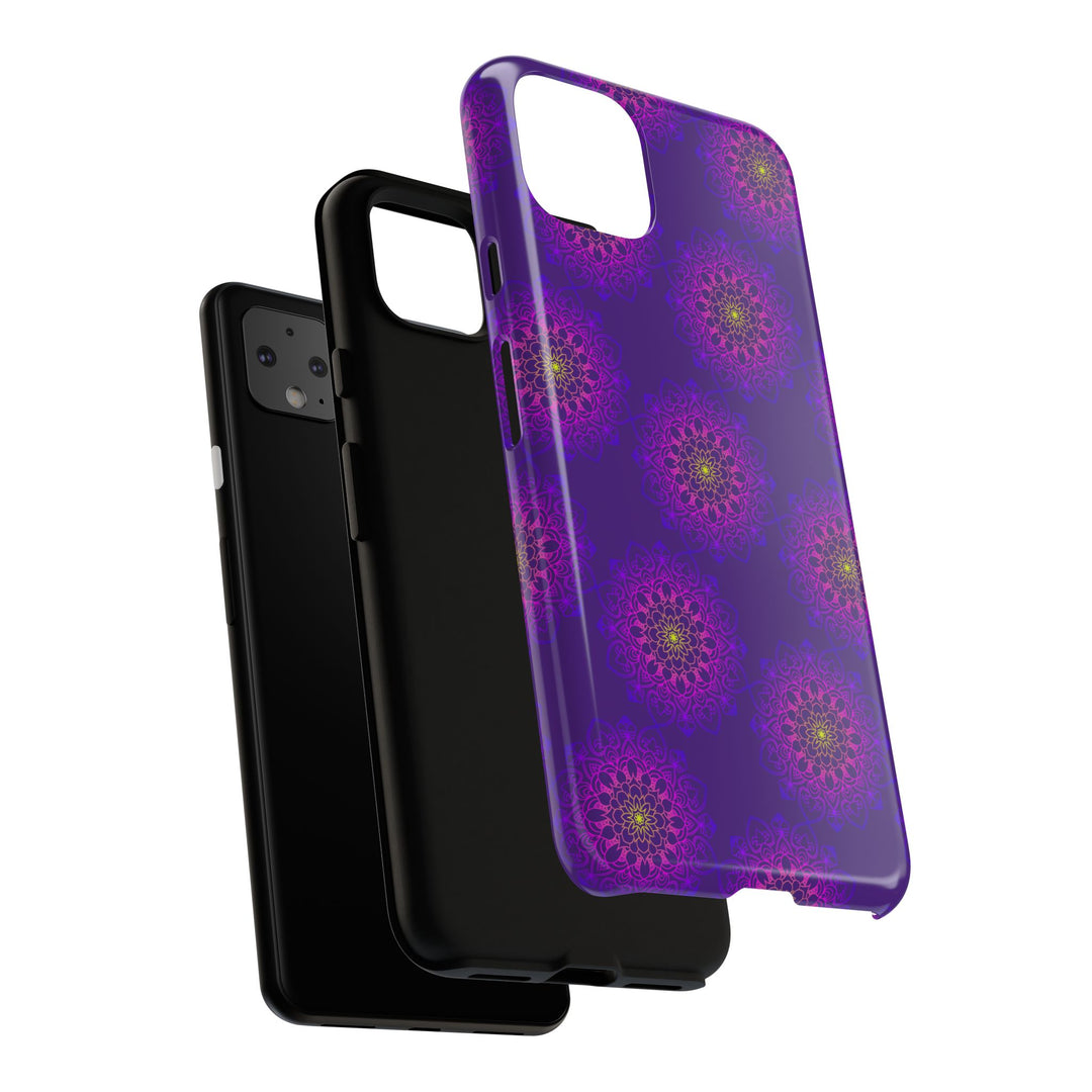 Intricate Purple Floral iPhone Case with Bold Mandala Design