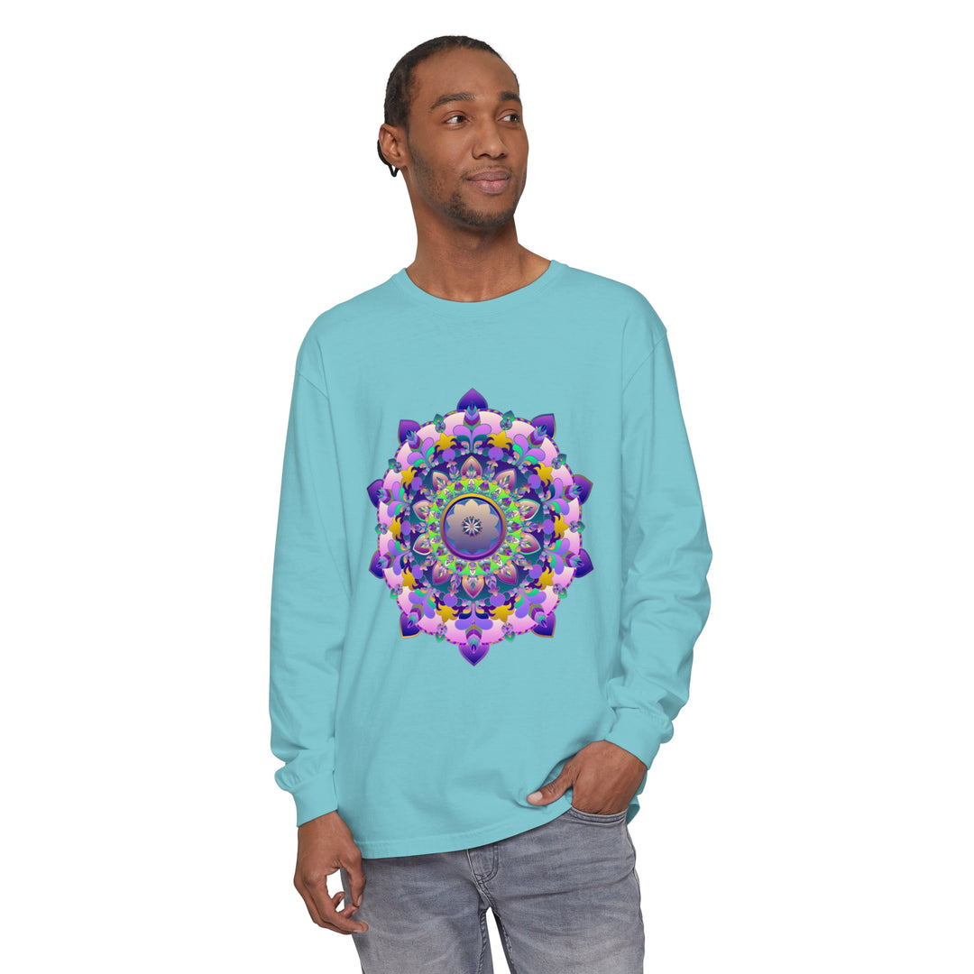 Vibrant mandala long sleeve t-shirt featuring colorful and intricate design for both men and women