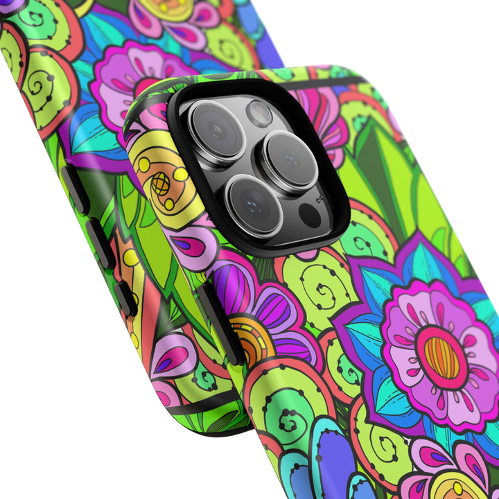 Floral Fantasy iPhone and Google Pixel Case in Bright Green Palette